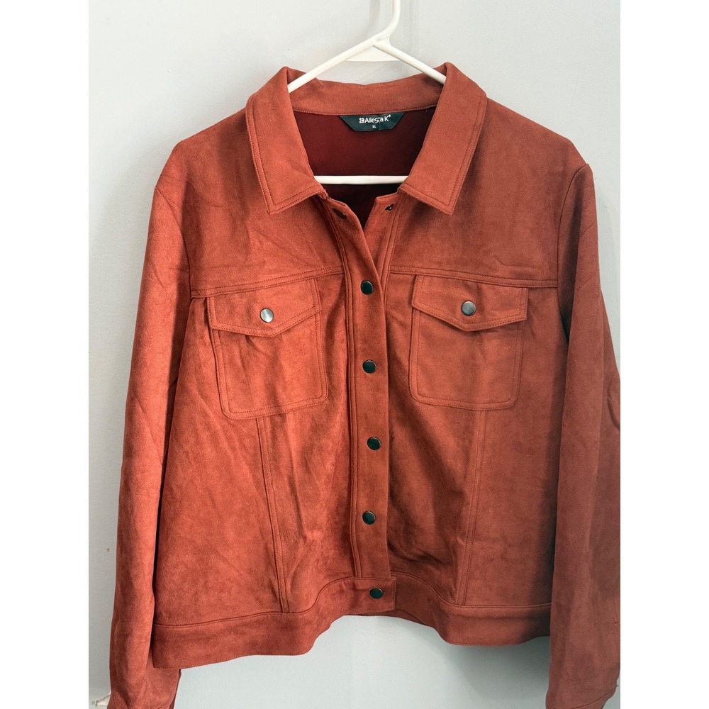Allegra K Faux Suede Jacket Womens XL Rust Orange Brown Western Boho Crop Snap